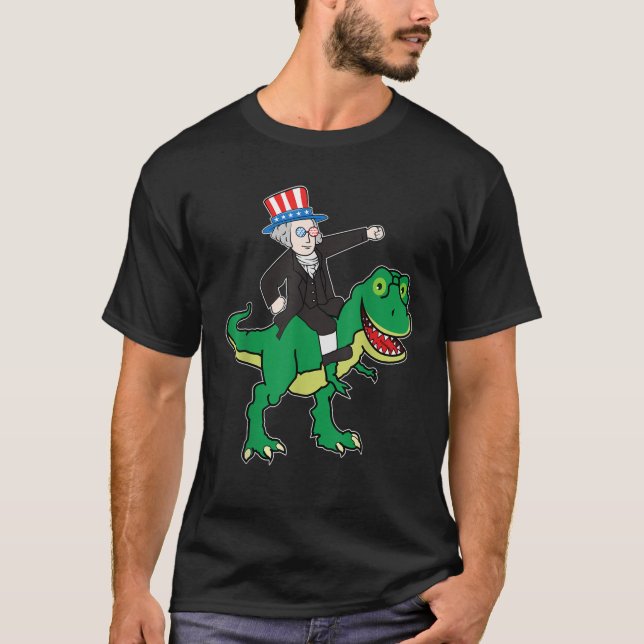 Camiseta George Washington T Rex Funny 4 De Julho Americano (Frente)