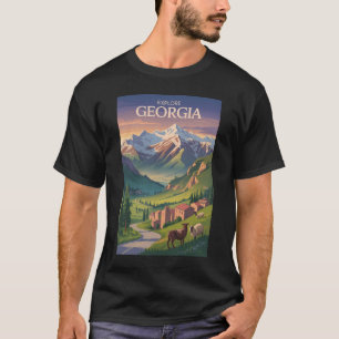 Camiseta Georgia Caucasus Montanhas Viagem Art Vintage