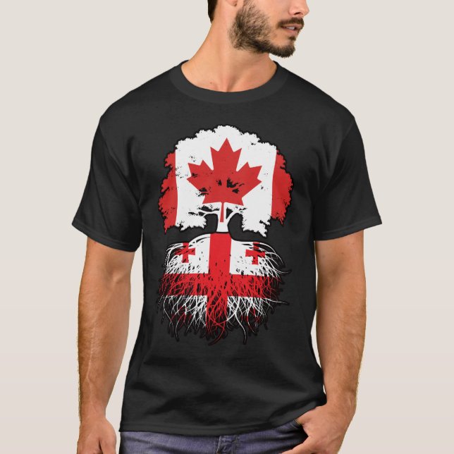 Camiseta Georgia Georgiano Canadense Tree Roots Flag (Frente)