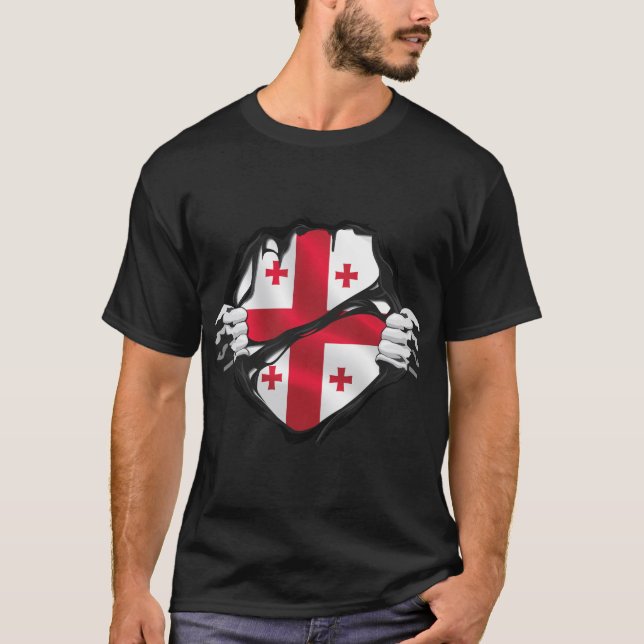 Camiseta Georgiano Pure Roots Flag Black para sua família c (Frente)
