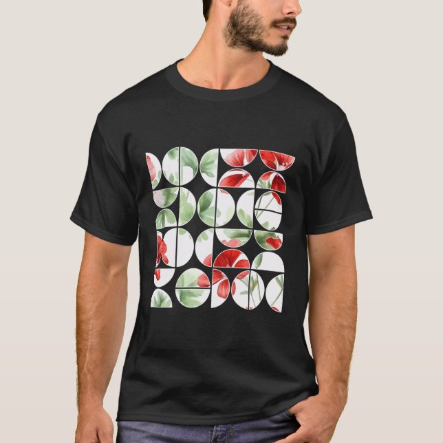 Camiseta Gerânios Flores Florais Metade Círculos Geométrico (Frente)
