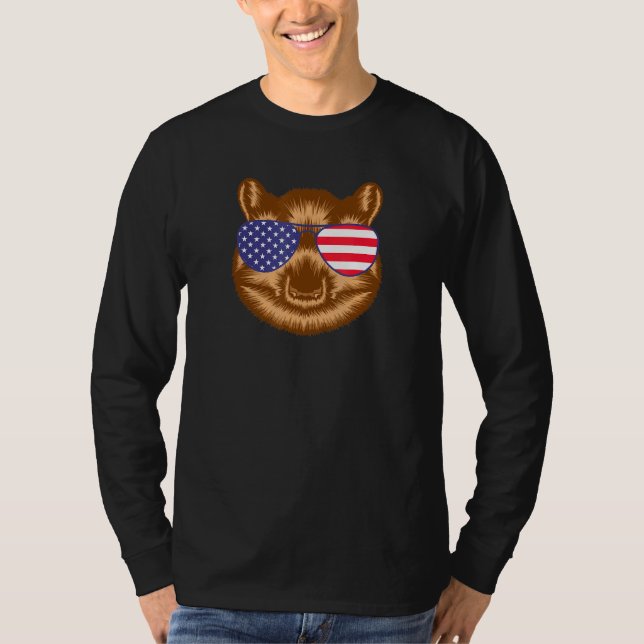 Camiseta Gerbil Legal Vestindo Bandeira Americana Óculos So (Frente)