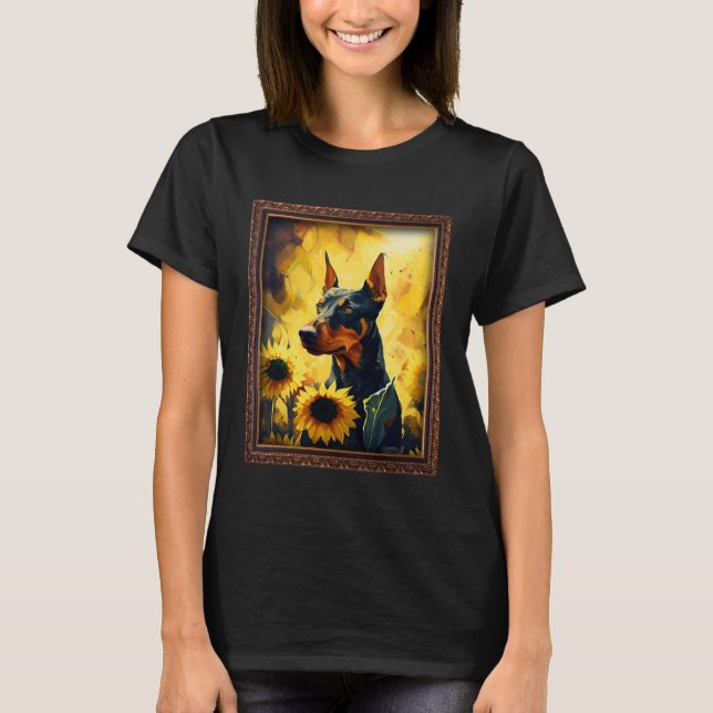 Camiseta German Pinscher Painting Sunflower Flower Mom Wome (Frente)