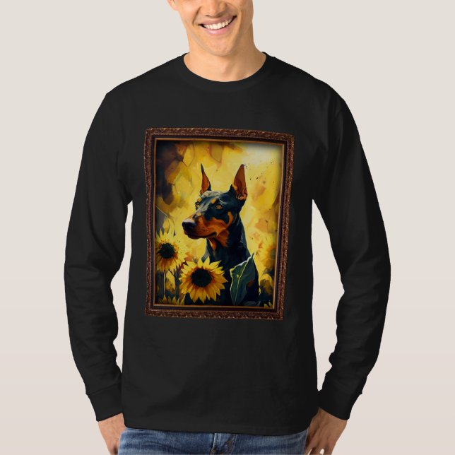 Camiseta German Pinscher Painting Sunflower Flower Mom Wome (Frente)