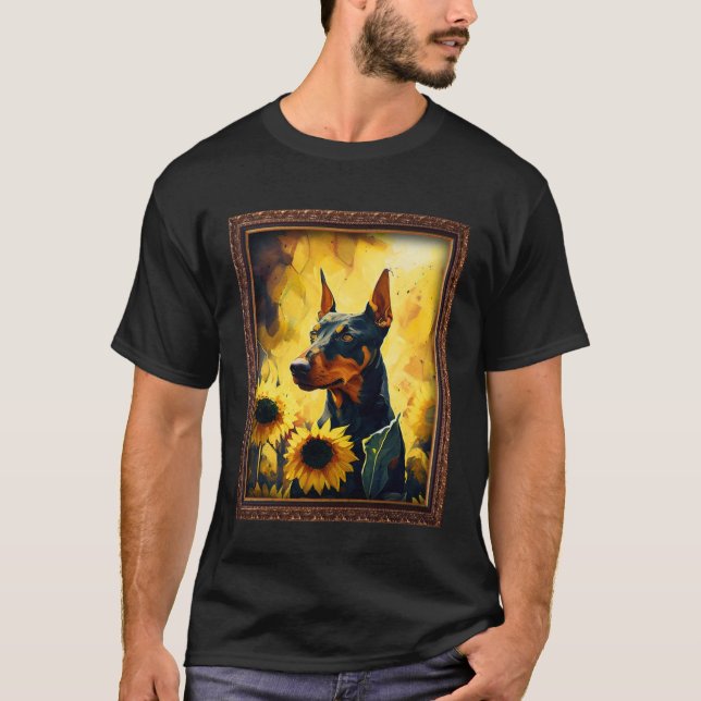 Camiseta German Pinscher Painting Sunflower Flower Mom Wome (Frente)