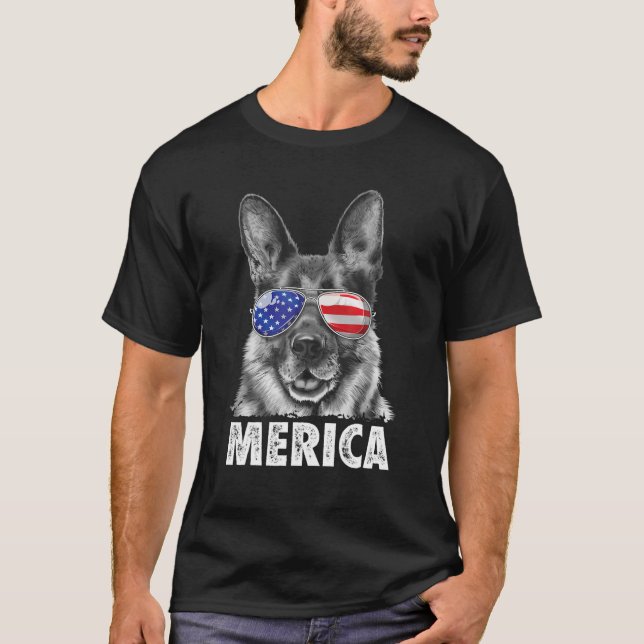 Camiseta German shepherd 4 De Julho Merica Men Women Ameri (Frente)