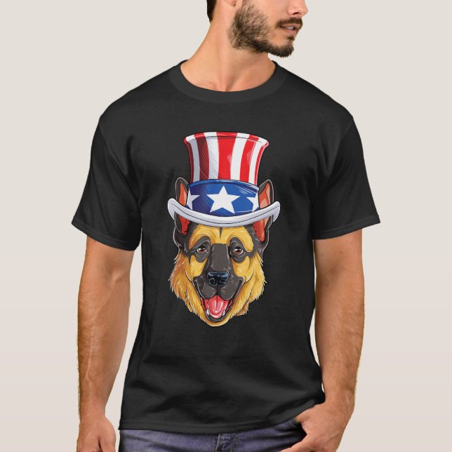 Camiseta German shepherd 4 De Julho Tio Sam Men American (Frente)