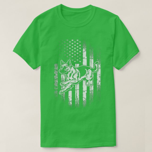 Camiseta German shepherd AMERICAN FLAG - Emergência Patriót (Frente do Design)