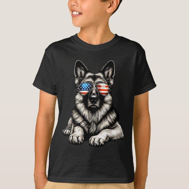Camiseta German Shepherd American Flag Sungles Patriotic  (Frente)
