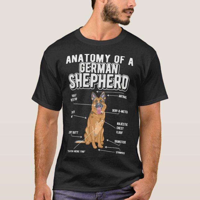 Camiseta German shepherd Anatomia Cachorro Engraçado (Frente)