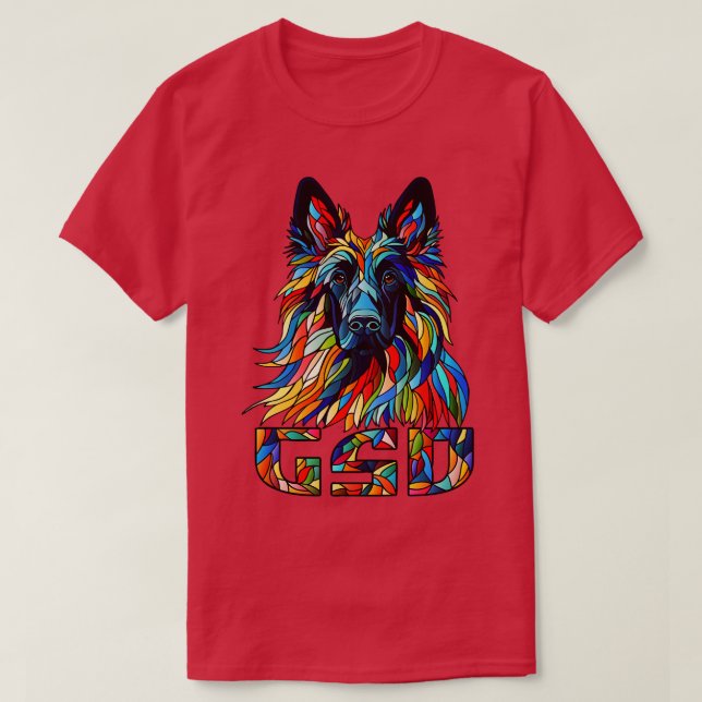 Camiseta German shepherd - Arte Mosaica Colorida (Frente do Design)