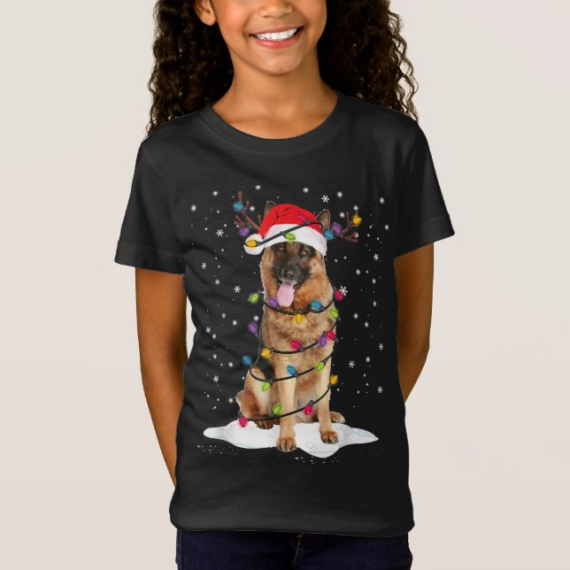 Camiseta German shepherd Árvore De Natal Light Pajama Xm (Frente)