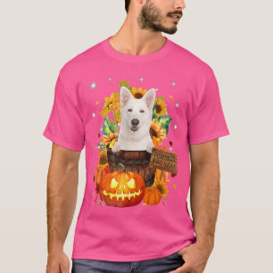 Camiseta German shepherd Branco Bonito No Halloween De Pumk
