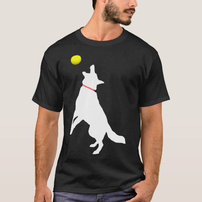 Camiseta German shepherd Branco Cão GSD Capturando amarelo (Frente)