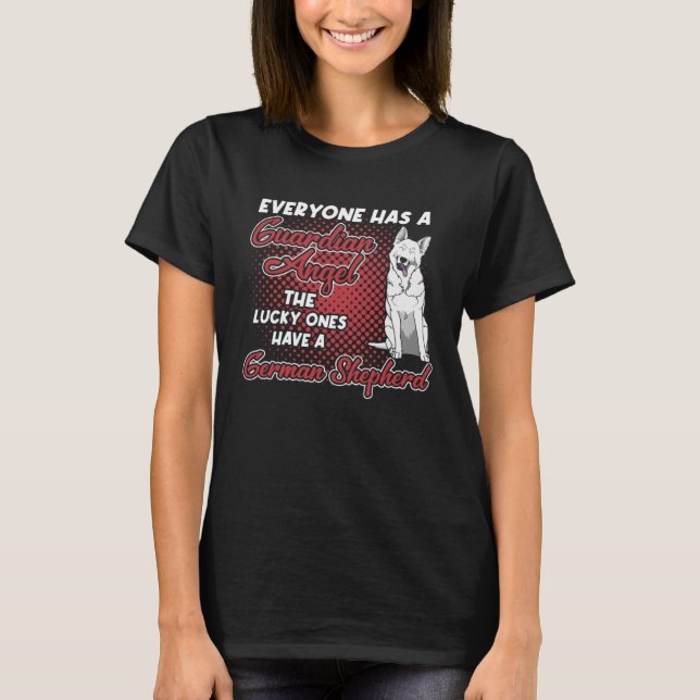 Camiseta German shepherd Branco É Meu Cachorro Anjo Guardiã (Frente)