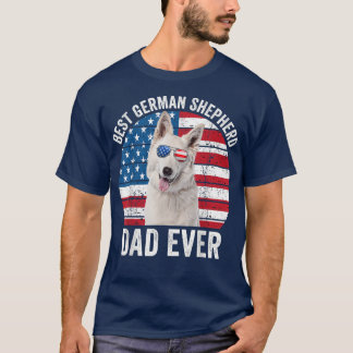 Camiseta German shepherd Branco Pai Americano Flag Dog L