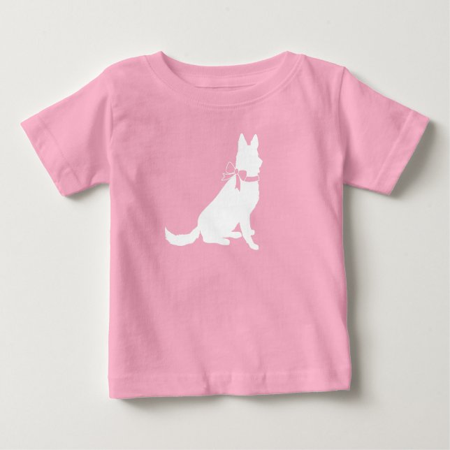 Camiseta German shepherd Cachorro Chá de fraldas Rosa (Frente)