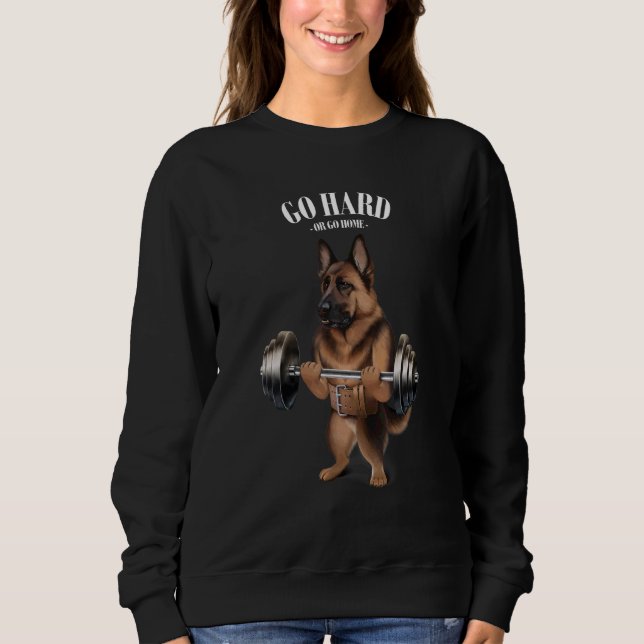 Camiseta German shepherd Cachorro Levantando Peso Na Gama M (Frente)