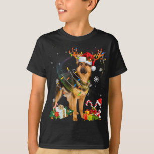 Camiseta German shepherd Cachorro Luz Santa Hat Árvore Nata