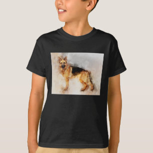 Camiseta German shepherd Cachorro Portátil Aquarela 02