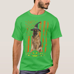 Camiseta German shepherd Cachorro Pumpkin Flag American Wit