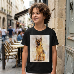 Camiseta German shepherd Cachorro - Retrato de Aquarela 03
