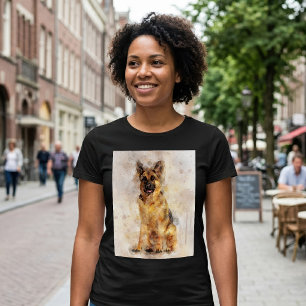 Camiseta German shepherd Cachorro - Retrato de Aquarela 03