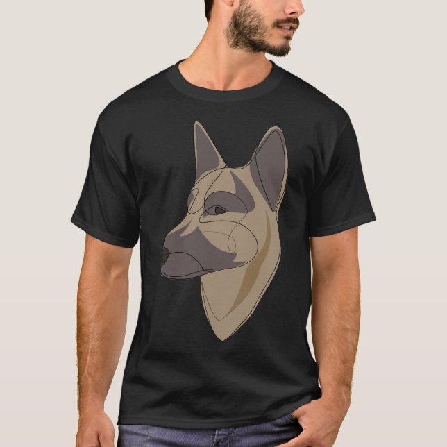 Camiseta German shepherd Cão 2 C Desenho de uma Linha (Frente)