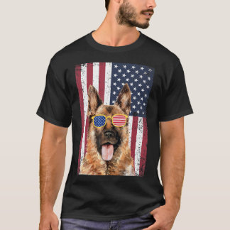 Camiseta German shepherd Cão 4 De Julho Bandeira Americana