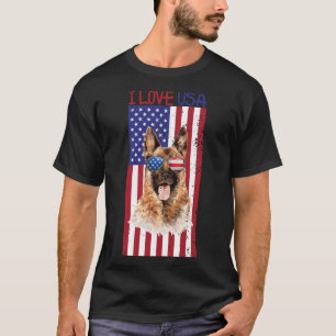 Camiseta german shepherd Cão 4 De Julho Teus American Flag