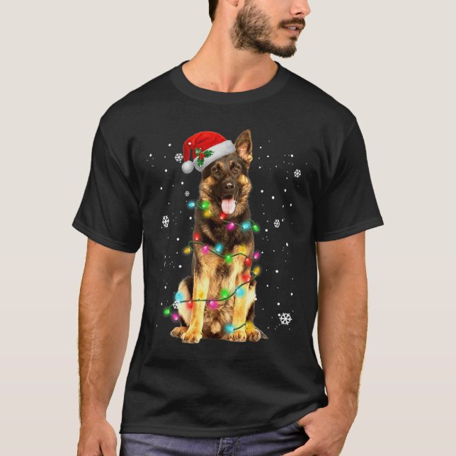 Camiseta German shepherd Cão Árvore Natal Cachorro Presente (Frente)