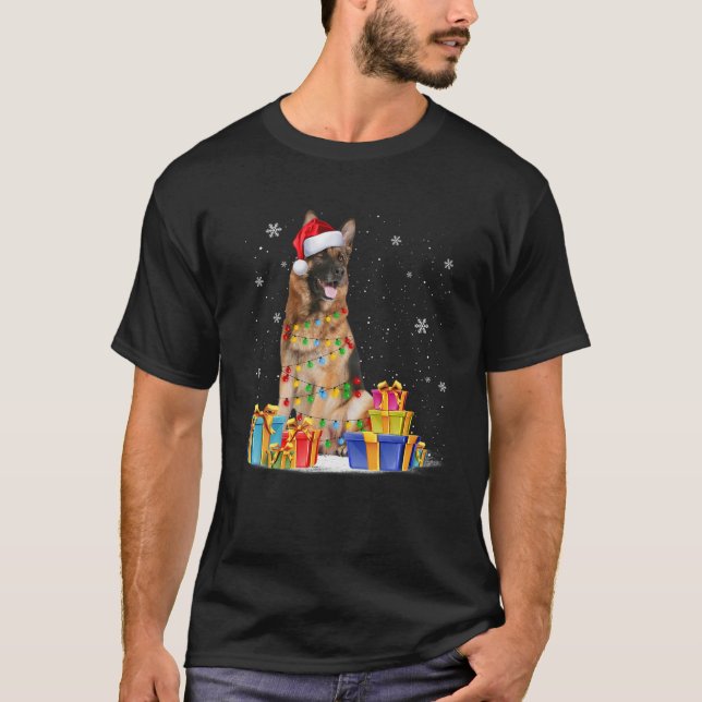 Camiseta German shepherd Cão Árvore Natal Doce Xmas Do (Frente)