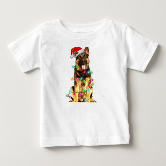 Camiseta German shepherd Cão Árvore Natal Doce Xmas Do (Frente)