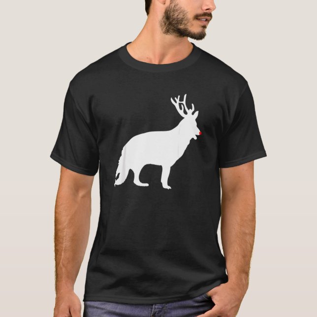 Camiseta German shepherd Cão-de-Natal, Rebelde Antlers Xma (Frente)