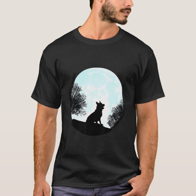 Camiseta German shepherd Cão Lobo Lua Moon Amor Silhute Bon (Frente)