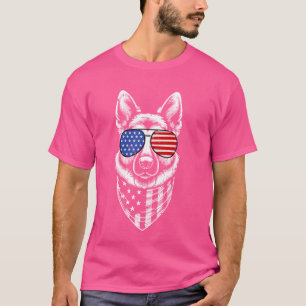 Camiseta German shepherd Cão Patriótico 4 de julho American