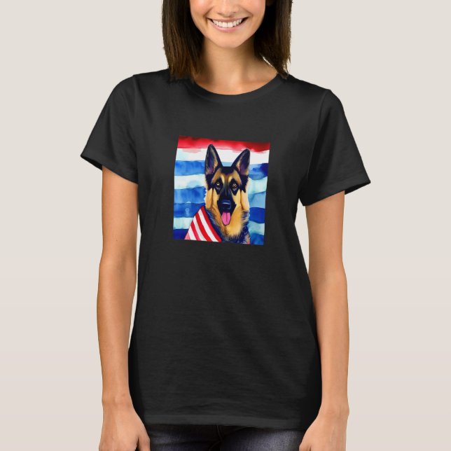 Camiseta German shepherd Cão Raça EUA Bandeira Pet American (Frente)