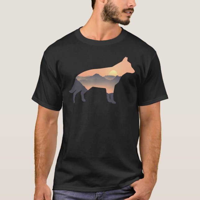 Camiseta German shepherd Cão Silhouette Sun Mountain Alemão (Frente)