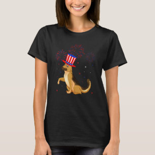 Camiseta German shepherd Cão Vermelho Branco Azul Fogos de 