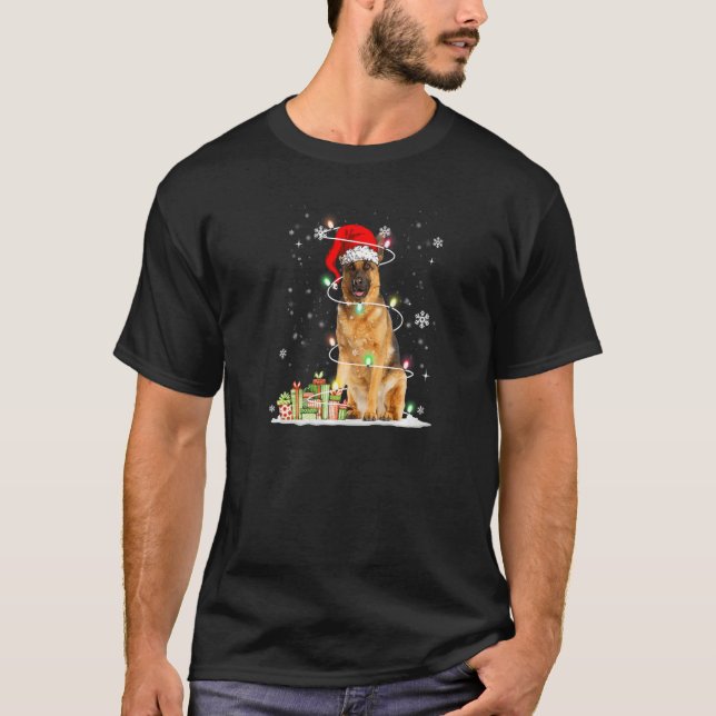 Camiseta German Shepherd Christmas Santa Hat  Christmas Dog (Frente)