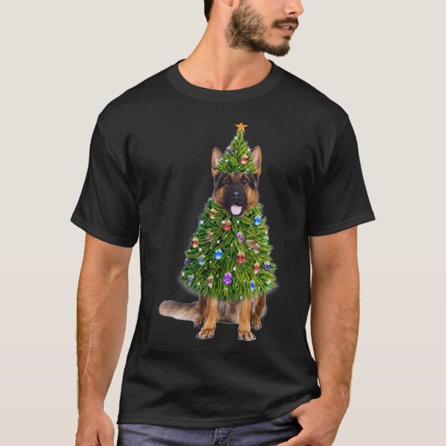 Camiseta German Shepherd Christmas Tree Lights  Funny Gift  (Frente)