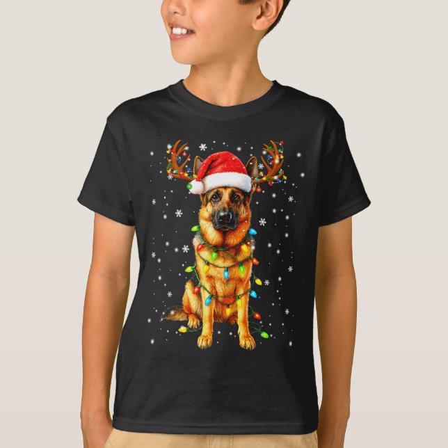 Camiseta German Shepherd Christmas Tree Lights Pajama Dog L (Frente)