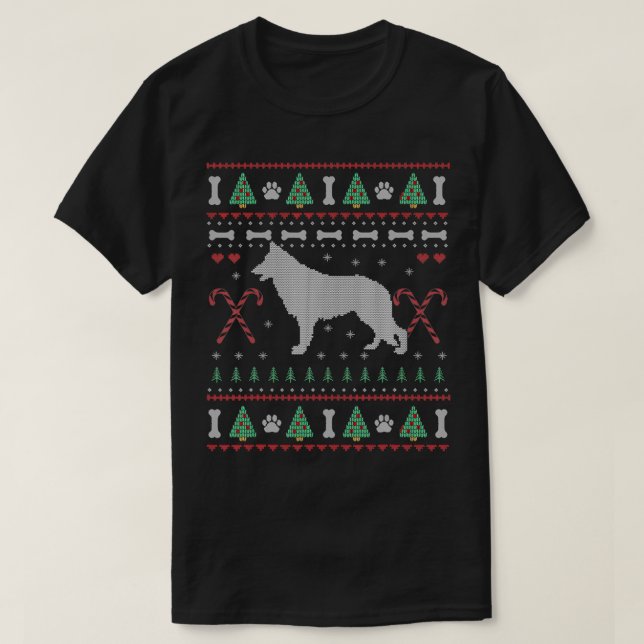 Camiseta German Shepherd Christmas Ugly Sweater Funny Dog L (Frente do Design)