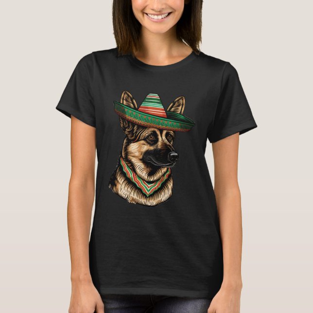 Camiseta German Shepherd Cinco De Mayo Mexican Sombrero Fie (Frente)