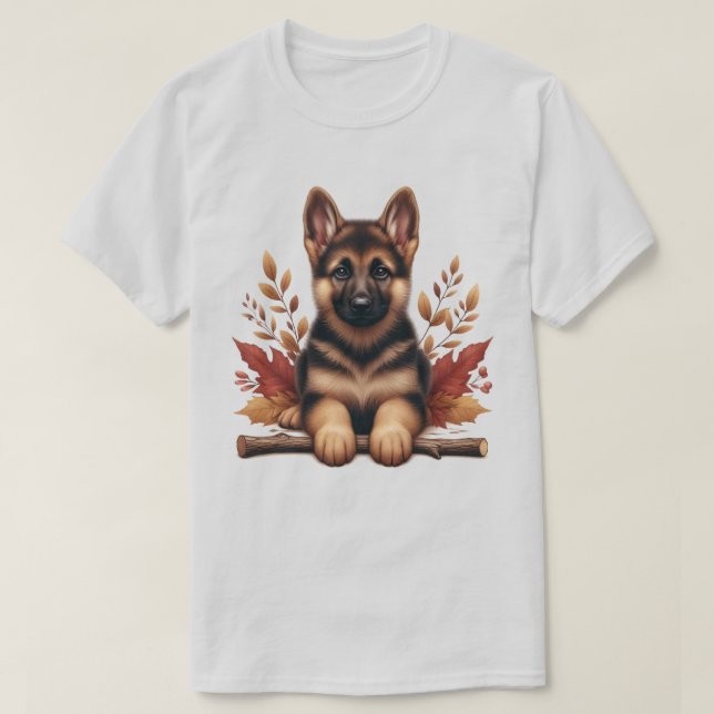 Camiseta German shepherd Com Folhas De Outono (Frente do Design)