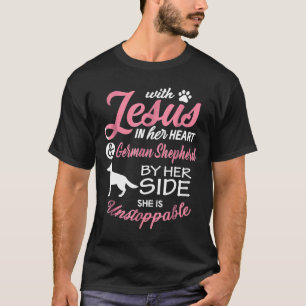 Camiseta German shepherd Com Jesus Seu Coração Sheph Alemão