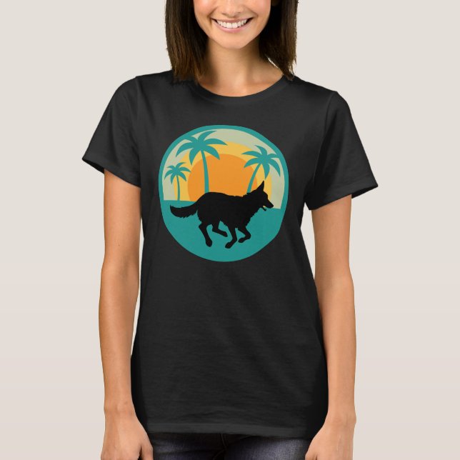 Camiseta German shepherd Com Palmeiras Azuis Silhuette (Frente)