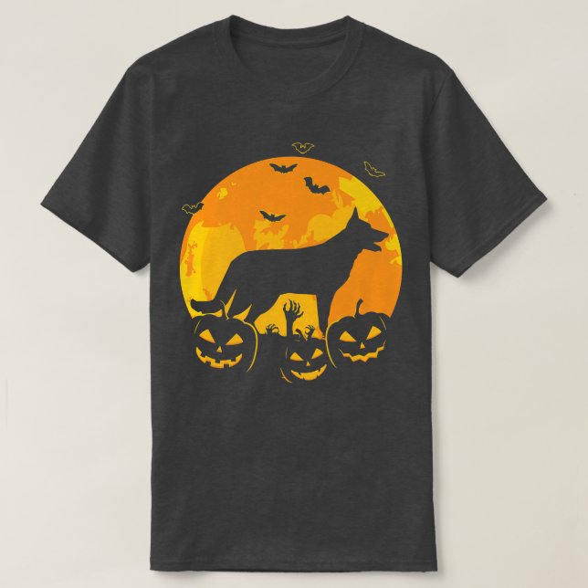 Camiseta German shepherd de Halloween Jack O Lanterna Cacho (Frente do Design)