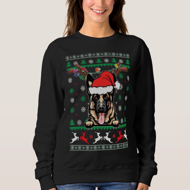 Camiseta German shepherd de Natal Feio Reindeer Light Xmas (Frente)