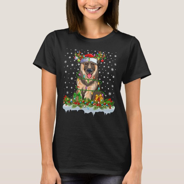 Camiseta German shepherd de Papais noeis de iluminação Xmas (Frente)